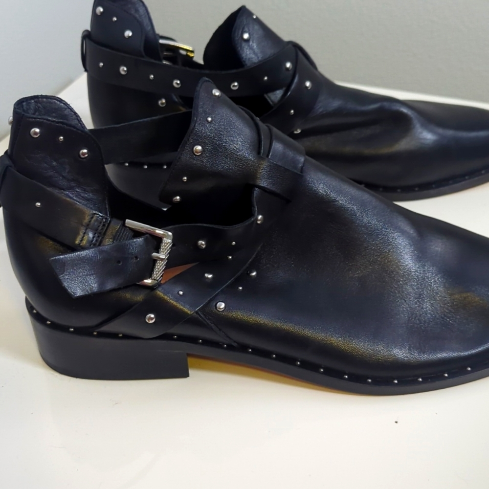 Never worn sz 11 black leather studded booties.
